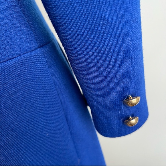 Vintage 80s David Warren Blue Knit Dress Midi Wool Gold Buttons Money ILGWU 10 P - Picture 6 of 10